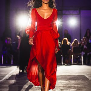 Red pearl dress