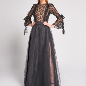 Czarna spódnica maxi w kropki