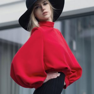 Red puffy blouse